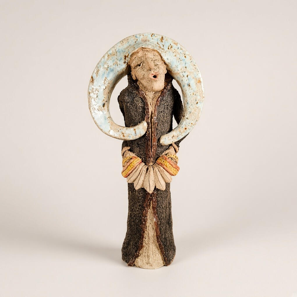 Ceramic Pierrot with Moon Headpiece